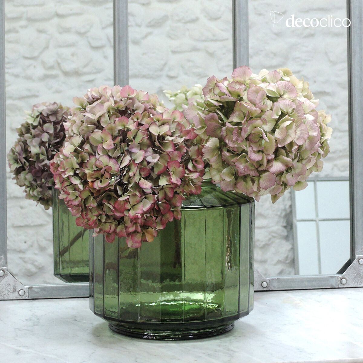 Olijfgroene 6L facet geslepen vaas van gerecycled glas Marigold