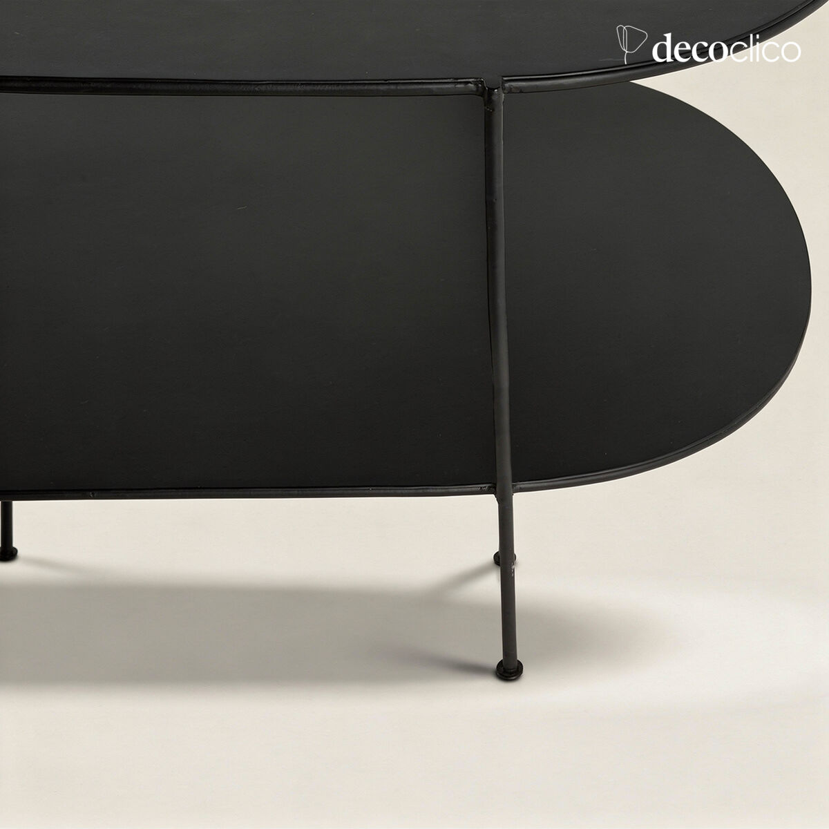 Oval double-level coffee table in matt black metal Bellevue