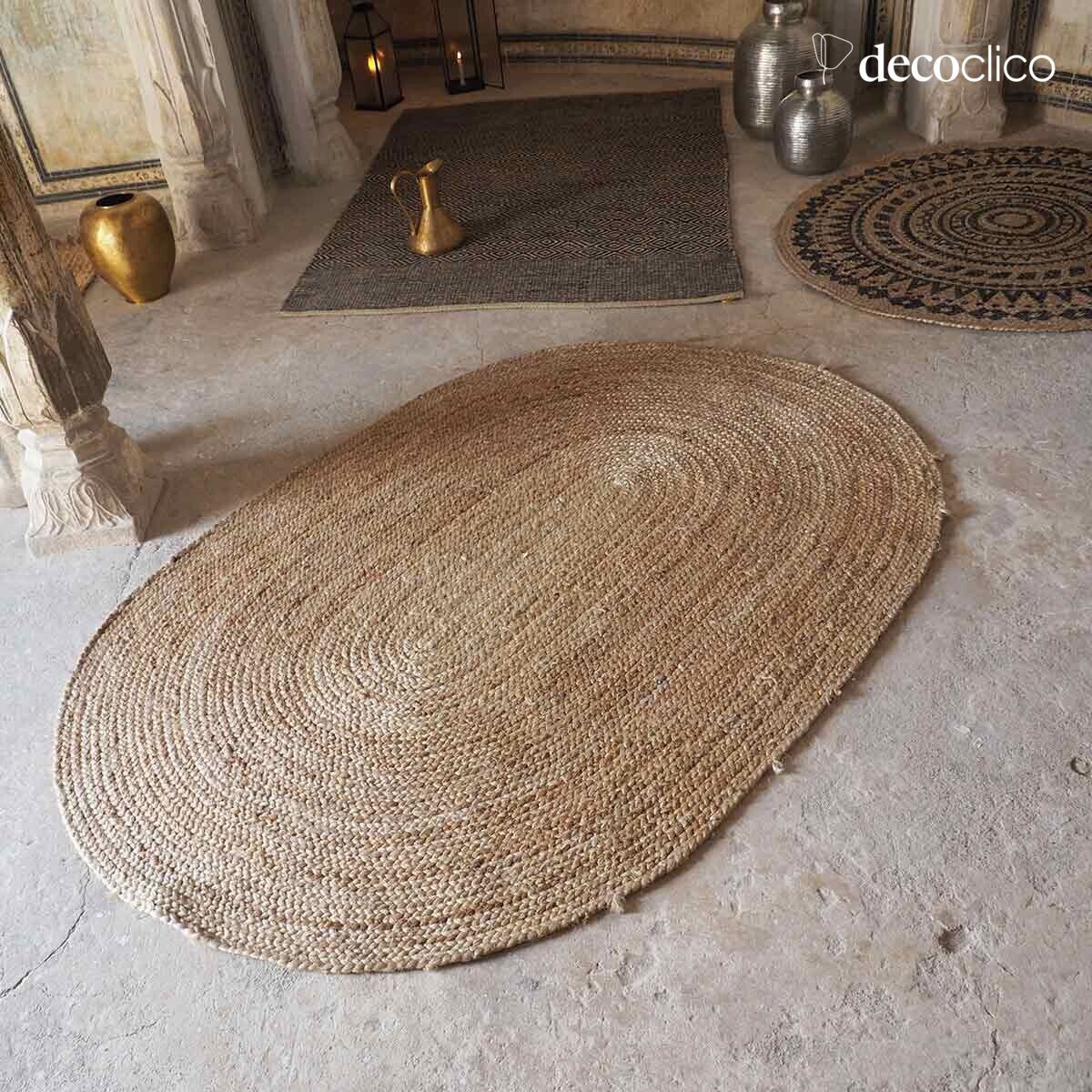 Oval mat in hand-woven natural jute 120 x 170 cm  Moka