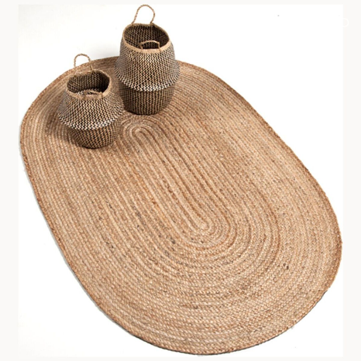 Oval mat in hand-woven natural jute 120 x 170 cm  Moka