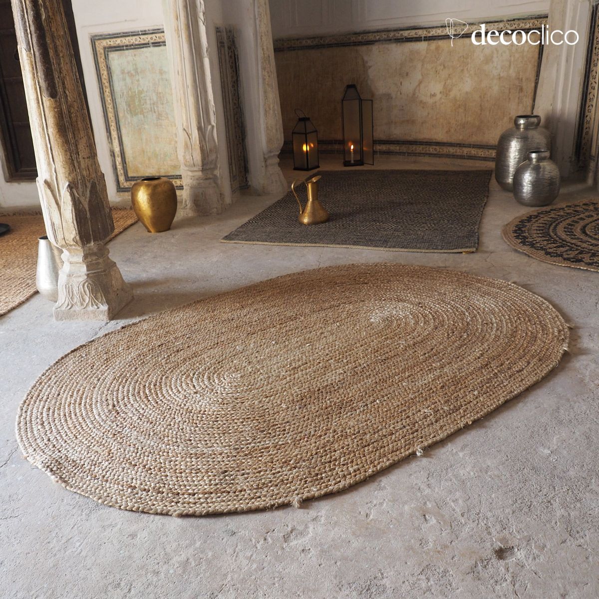 Oval mat in hand-woven natural jute, 170 x 240 cm -Moka