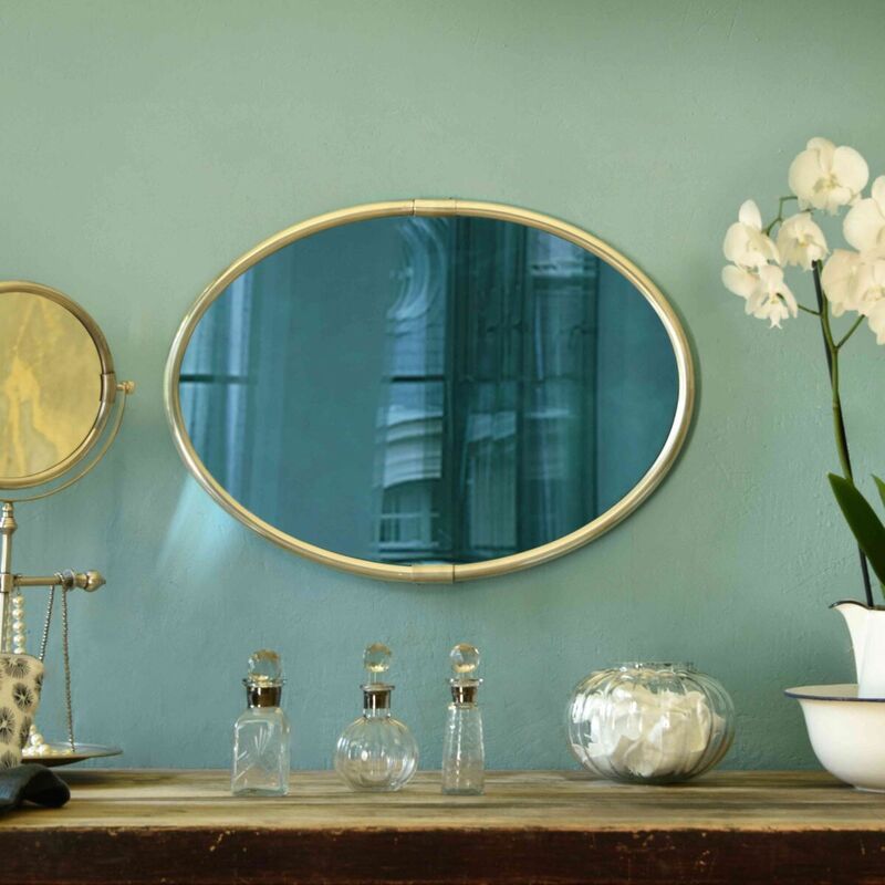 Oval mirror in silver-plated brass 57 x 41 cm Chaumont