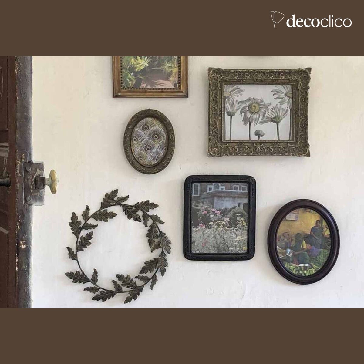 Oval photo frame with molded wood effect and beaded frieze 31 x 26 cm Manderley