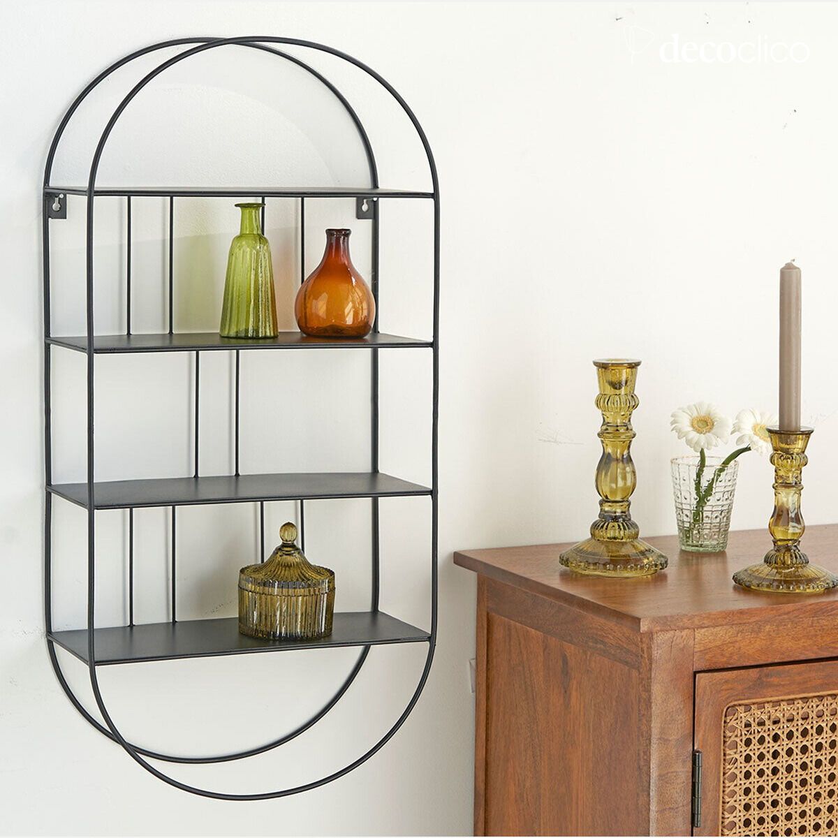 Oval wall shelf in matt black metal Uptown