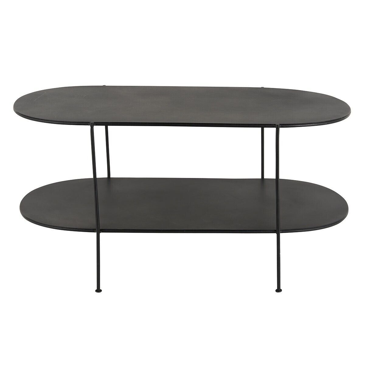 Ovale salontafel met twee etages van mat zwart metaal