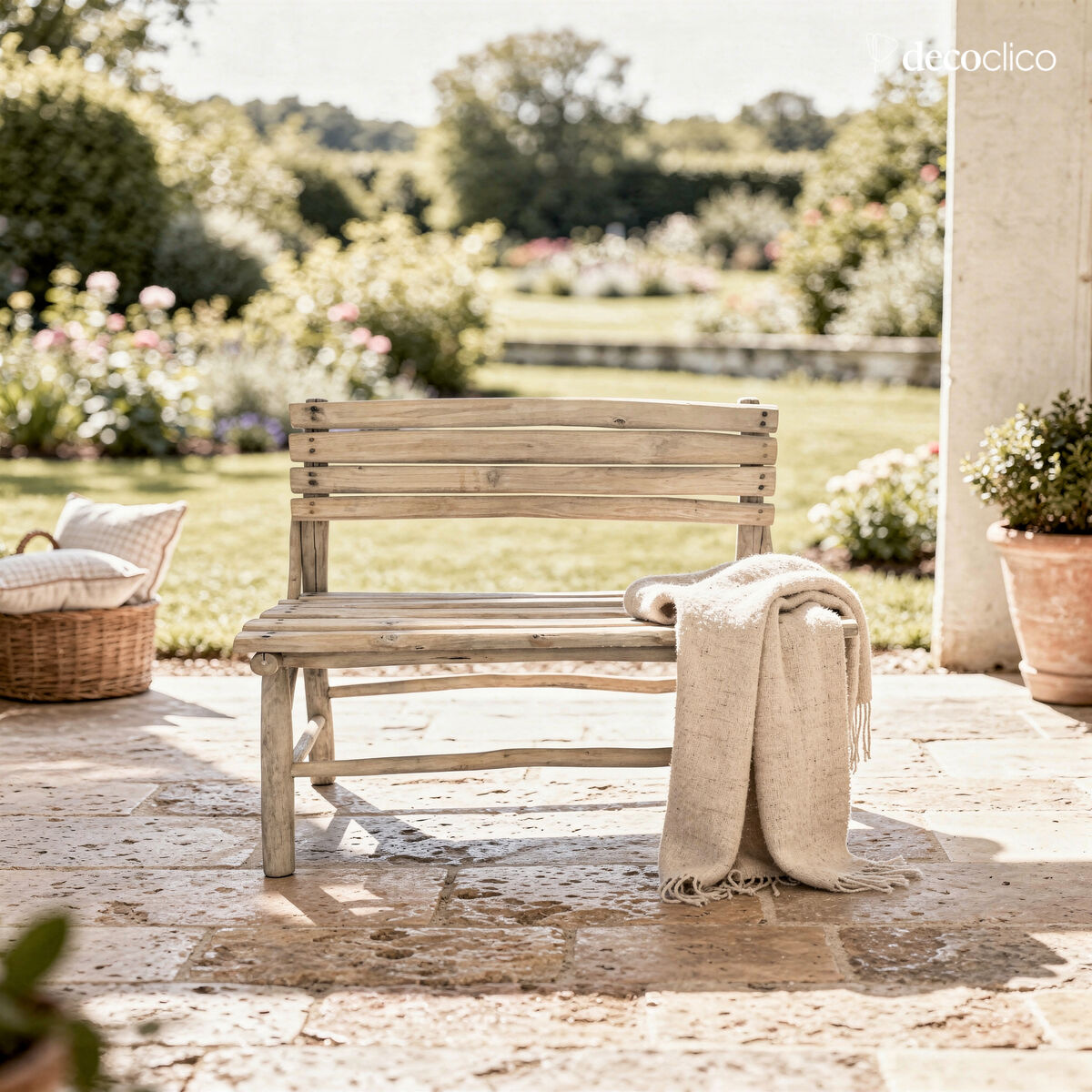 Panca con schienale in legno di teak Pepper