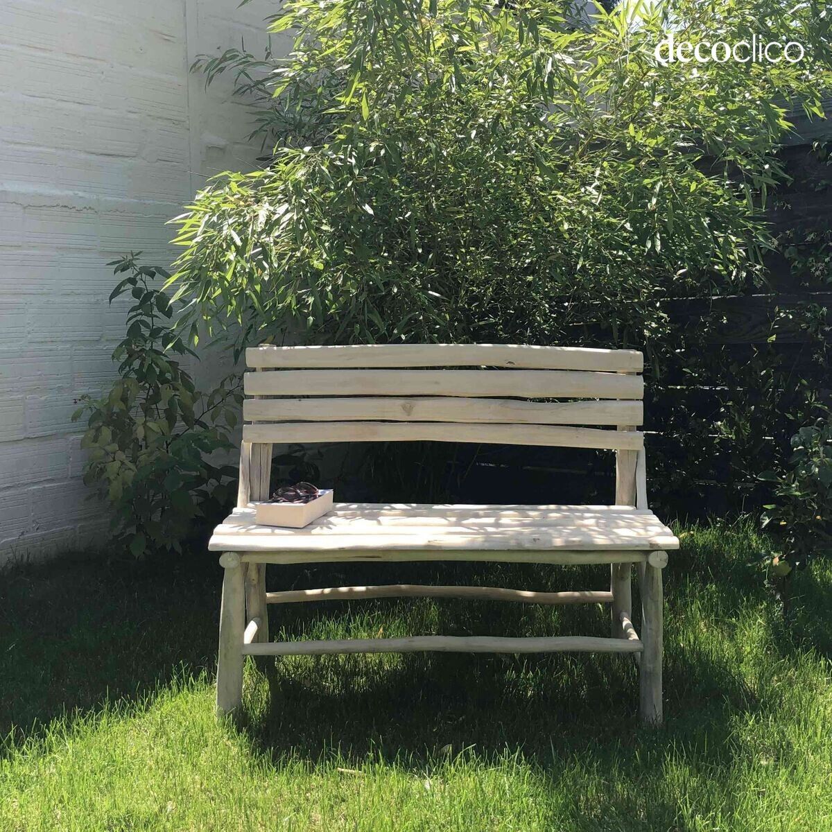 Panca con schienale in legno di teak Pepper