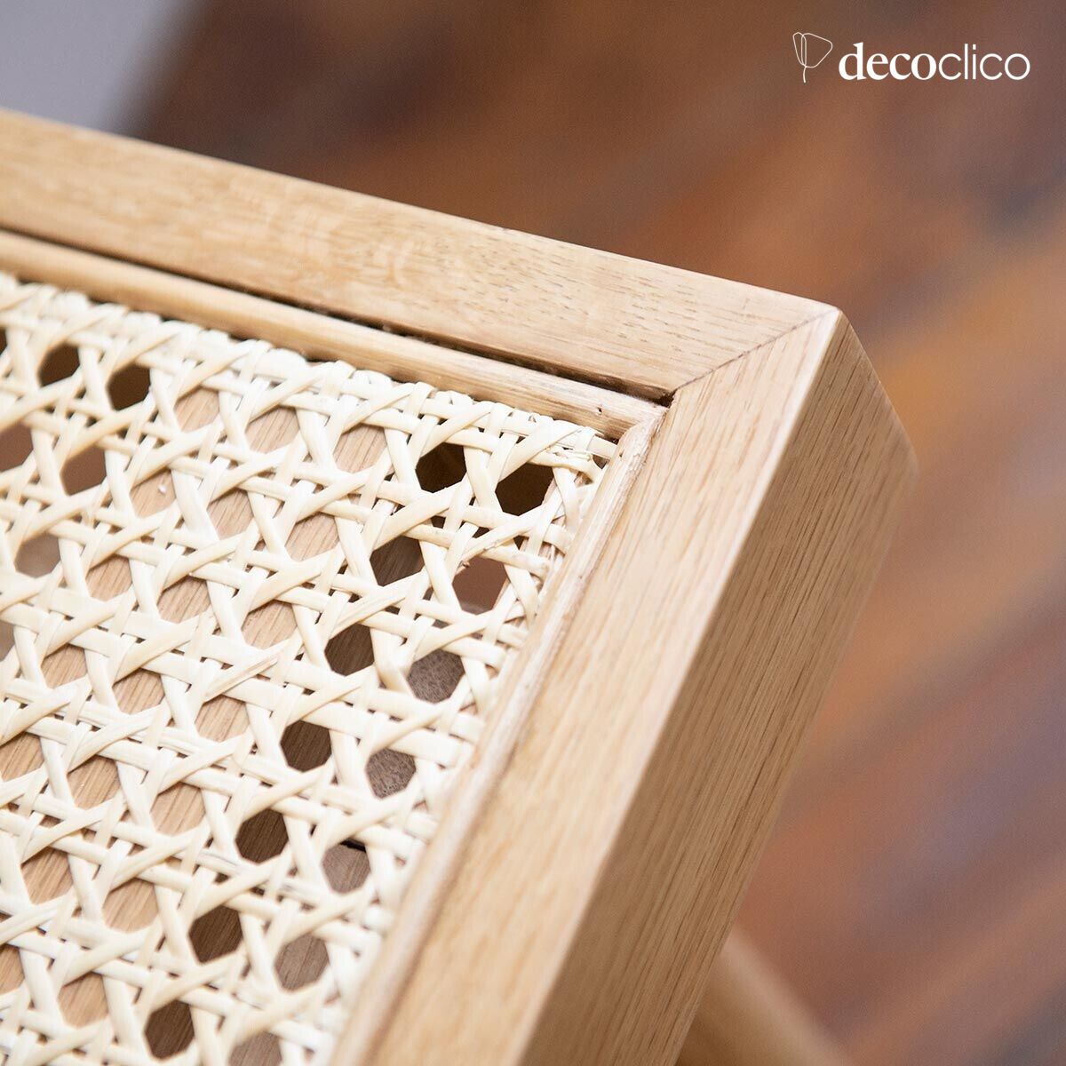 Panca in impiallacciato di rovere e intreccio in rattan Duncan