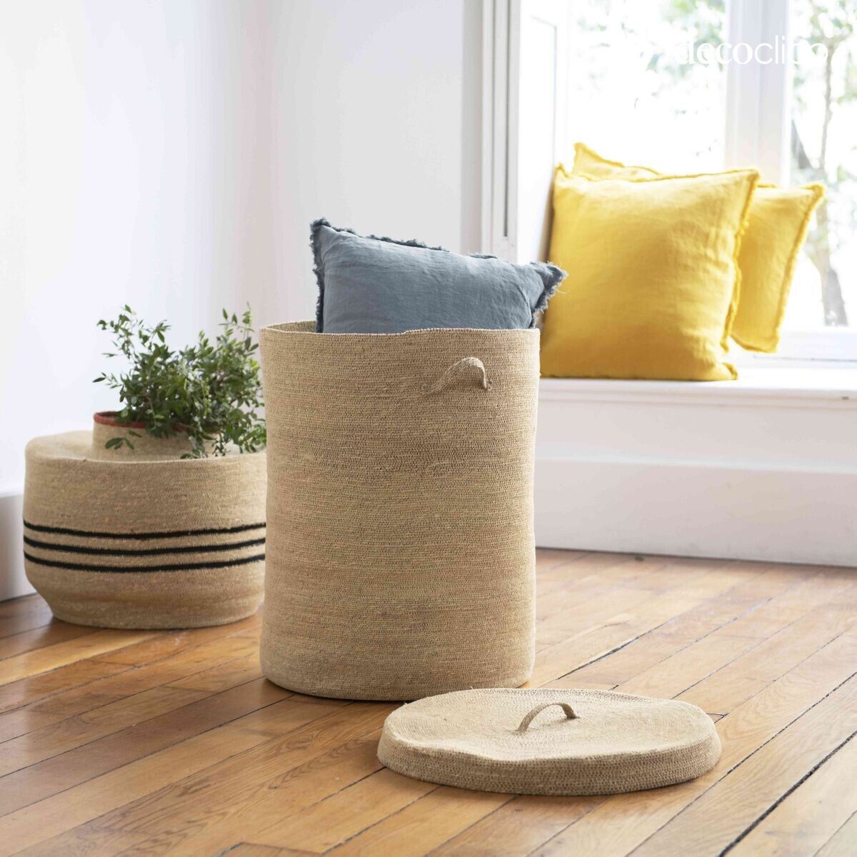 Panier à linge en jonc de mer naturel avec couvercle Bayadère Casatera