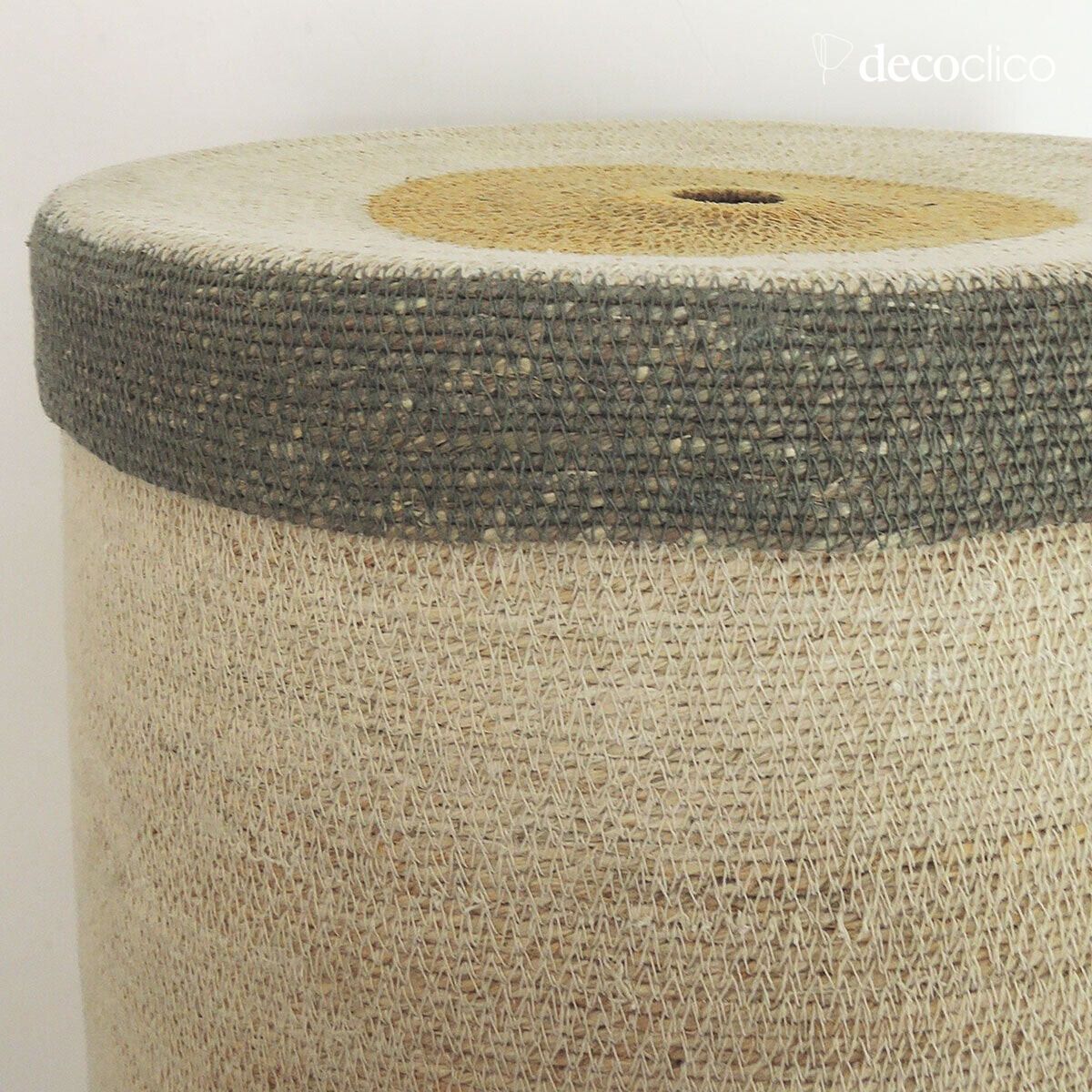 Panier à linge en jonc de mer naturel et vert avec couvercle Bayadère