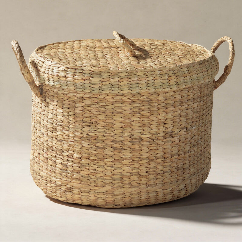 Panier rond large en jacinthe d eau avec couvercle Céleste