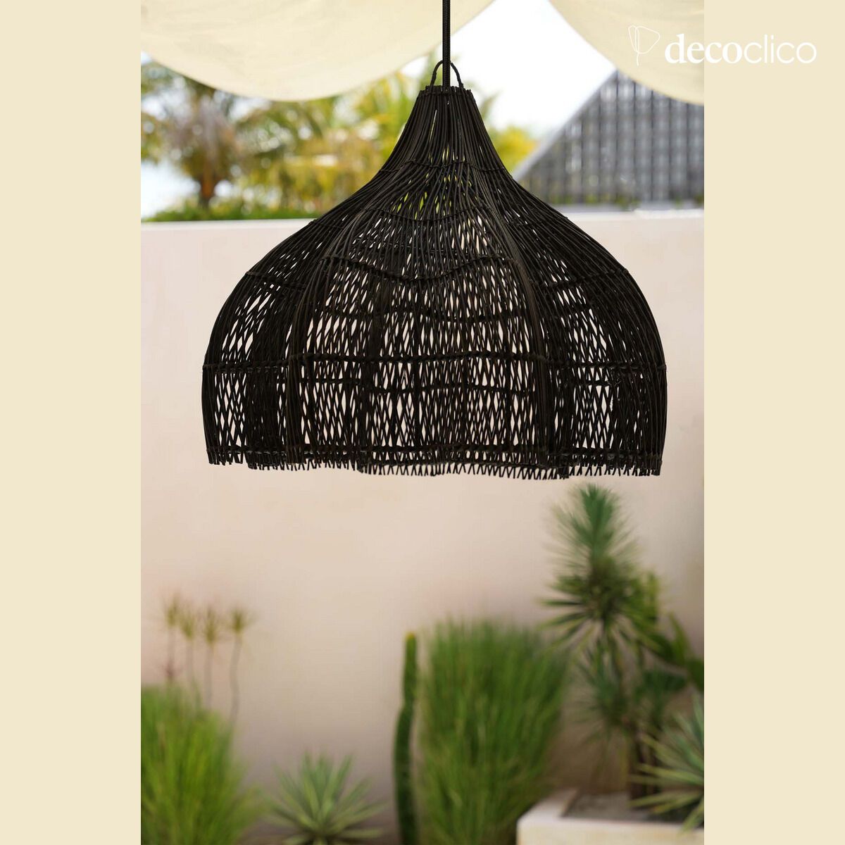 Pantalla de lámpara de ratán negro Whipped 