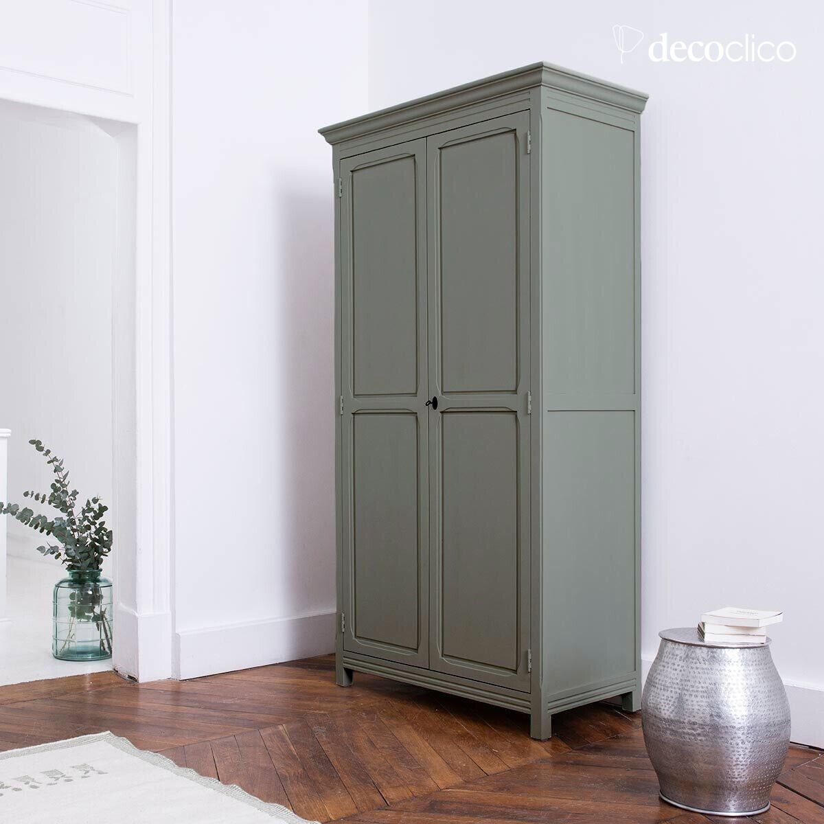 Paris wardrobe 2 doors, wardrobe, sage green shelves Léandre