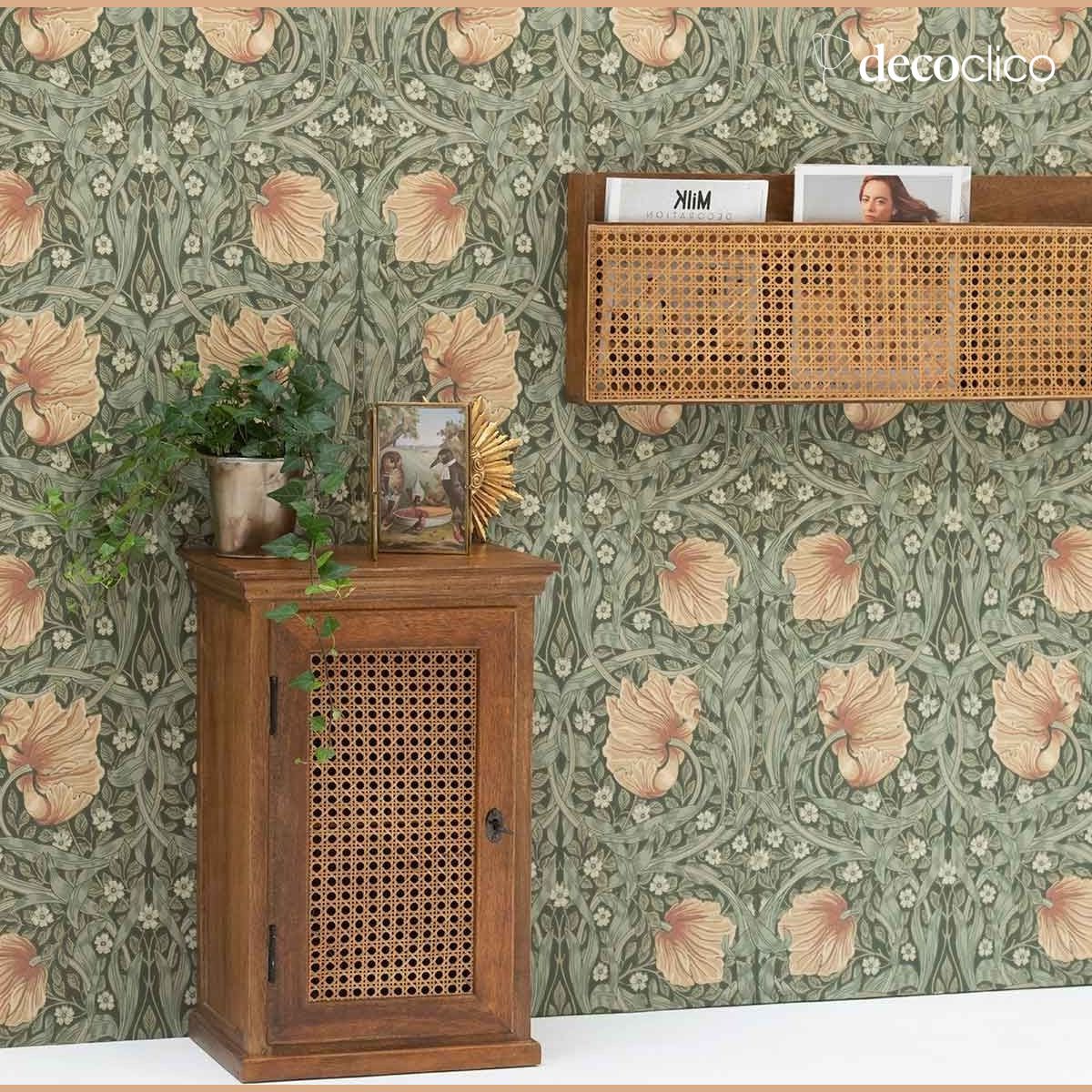 Pariser Nachttisch 1 Tür mit Vintage-Geflecht, rechts öffnend Georges