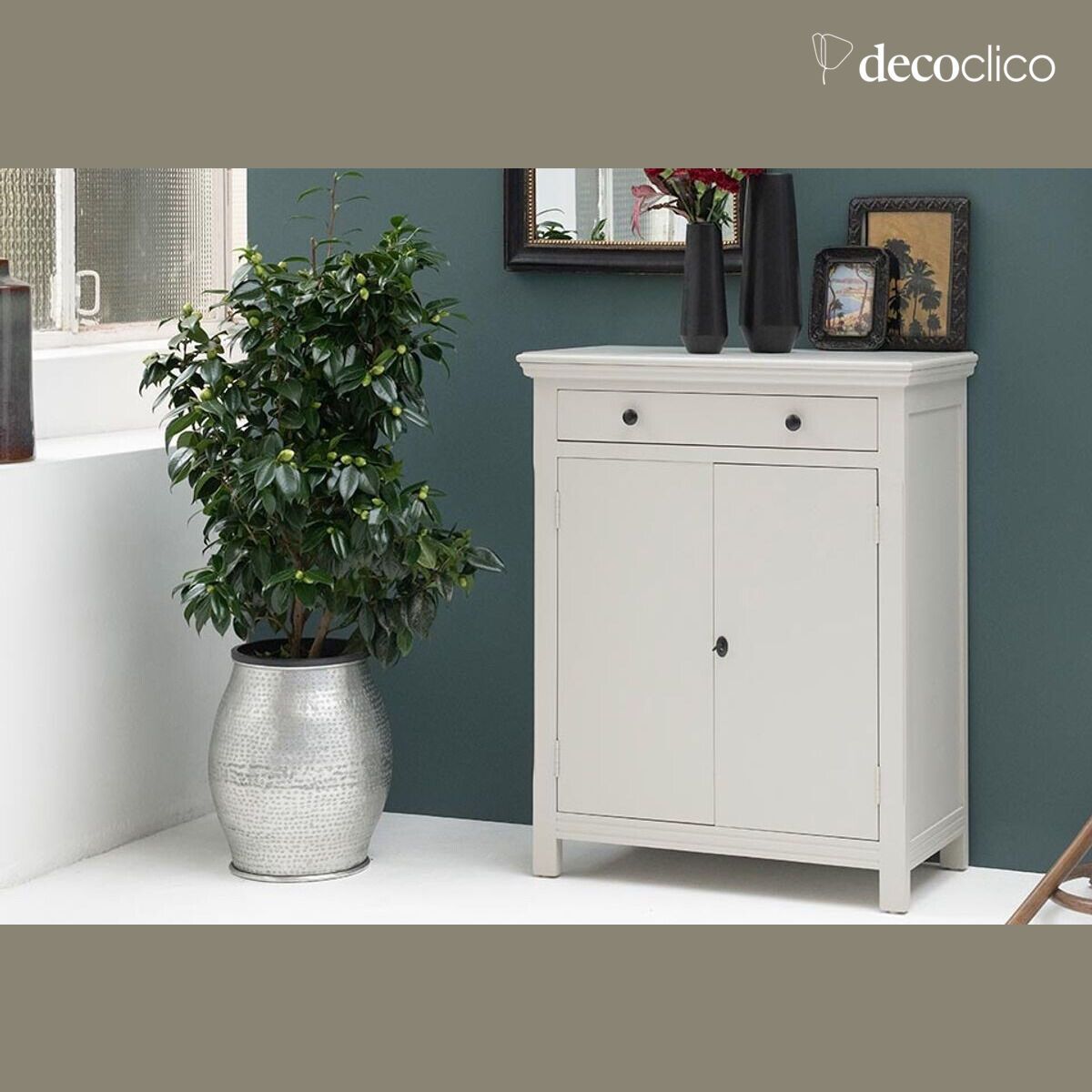 Pariser Sideboard 2 Türen 1 Schublade aus Seekiefer hellgrau Léandre