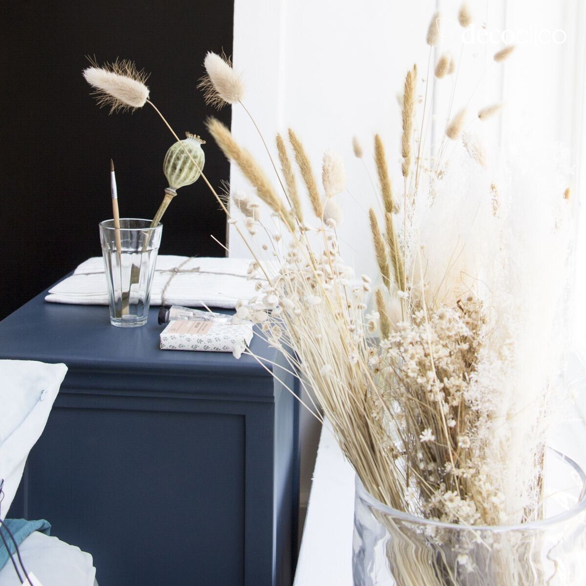 Parisian bedside table with 1 door in blue maritime pine Léandre