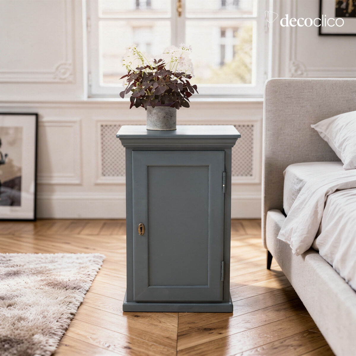 Parisian bedside table with 1 door in blue maritime pine Léandre