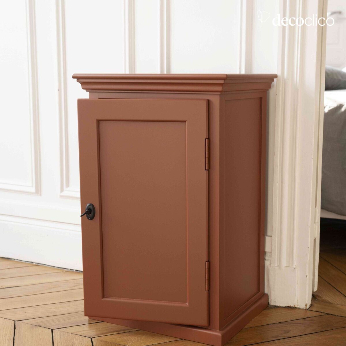 Parisian bedside table with 1 door in terracotta maritime pine Léandre
