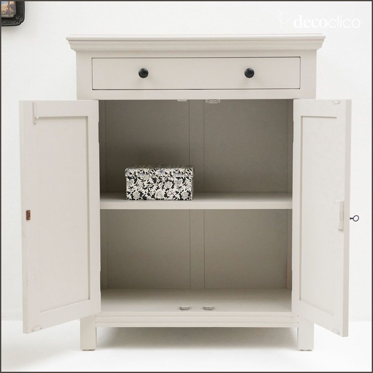 Parisian sideboard with 2 doors and 1 drawer in light gray maritime pine Léandre