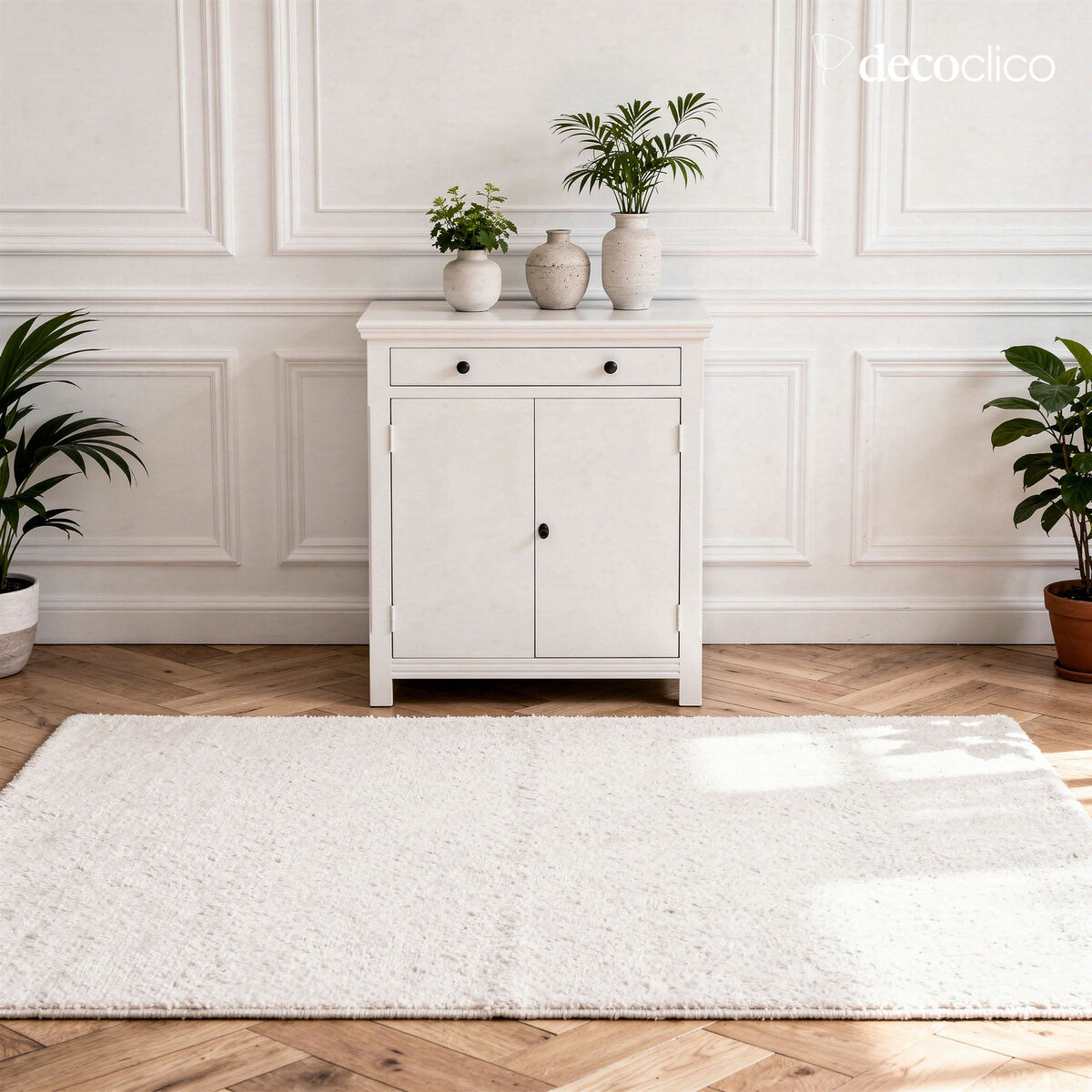 Parisian sideboard with 2 doors and 1 drawer in light gray maritime pine Léandre