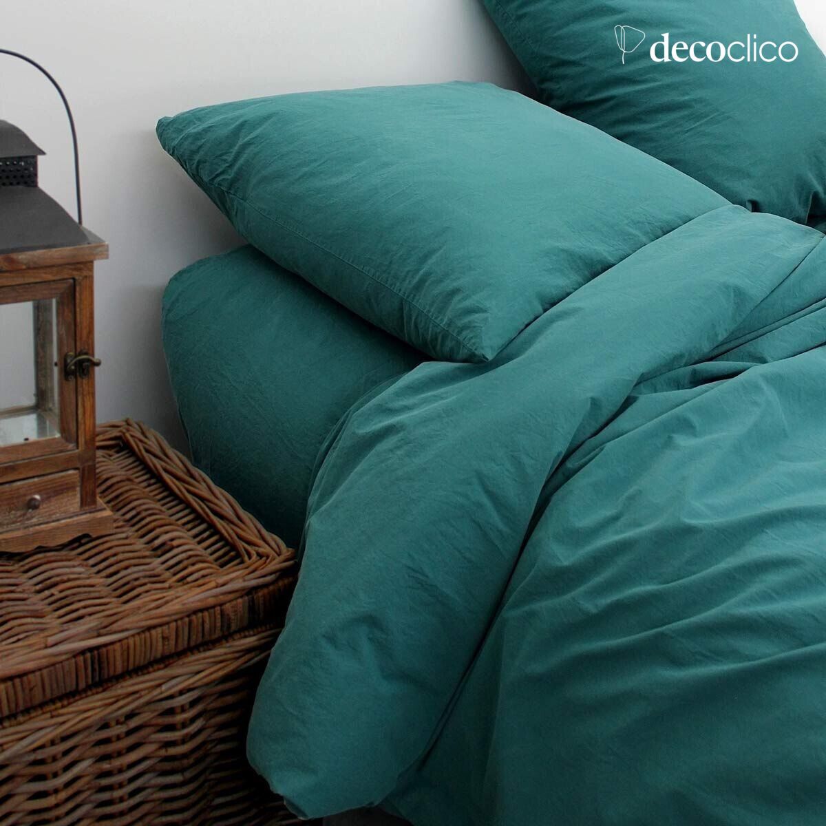 Peacock blue 240x220 cm washed cotton percale duvet cover  Ninon