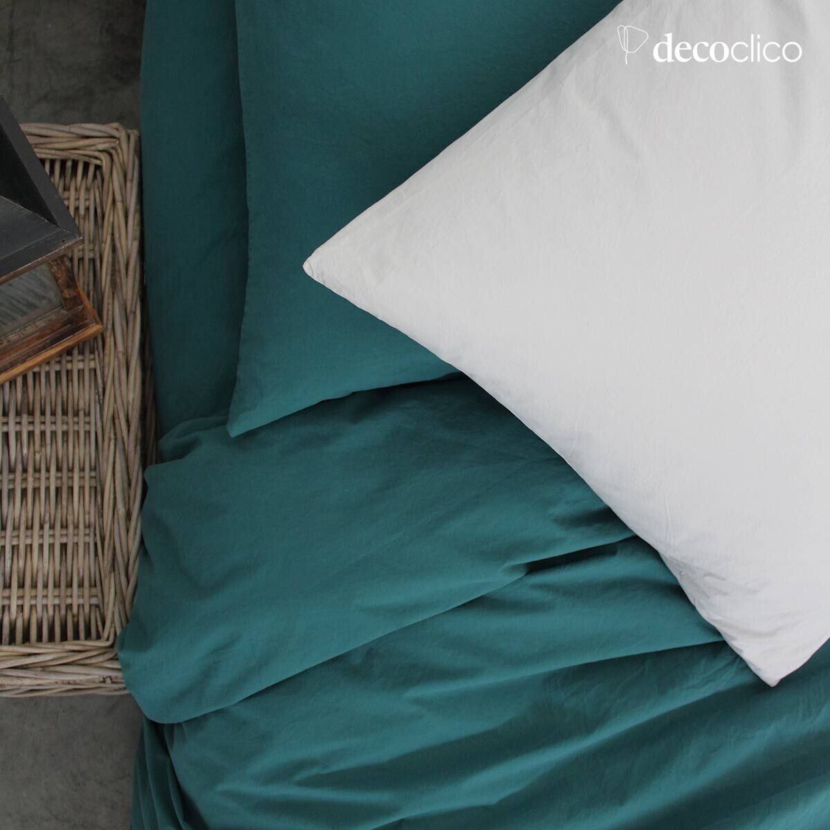 Peacock blue 240x220 cm washed cotton percale duvet cover  Ninon