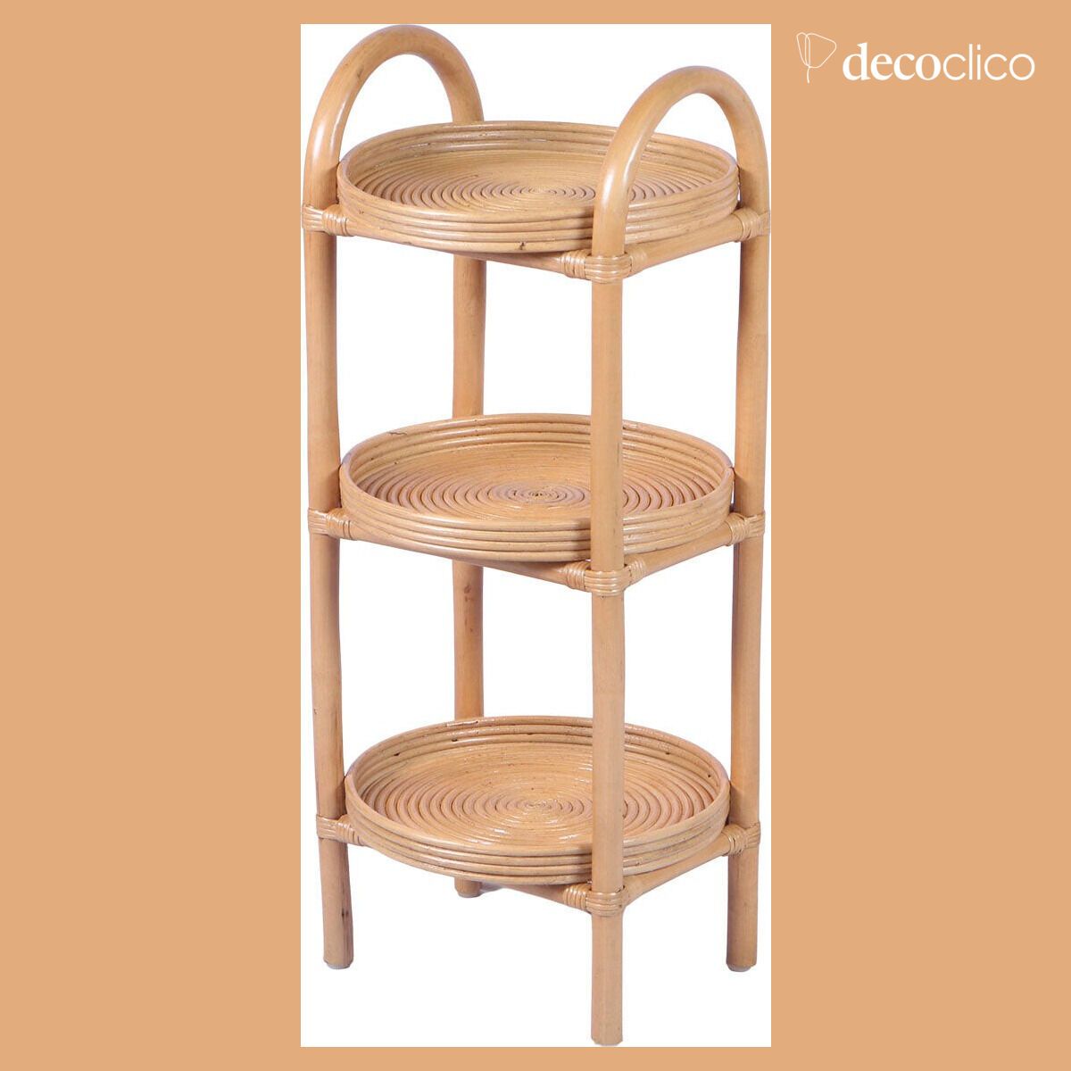 Pedestal shelf with 3 levels in laminated rattan