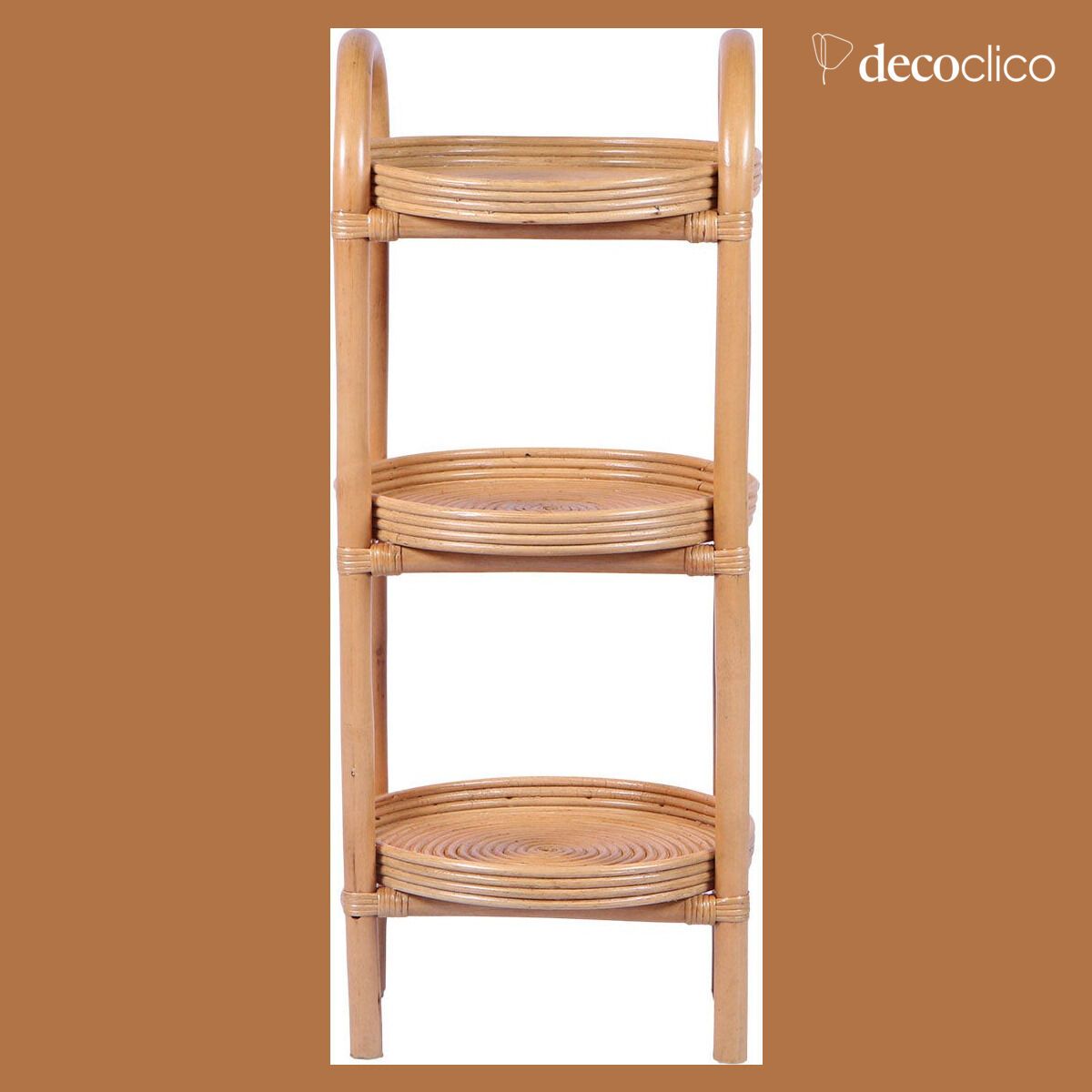 Pedestal shelf with 3 levels in laminated rattan