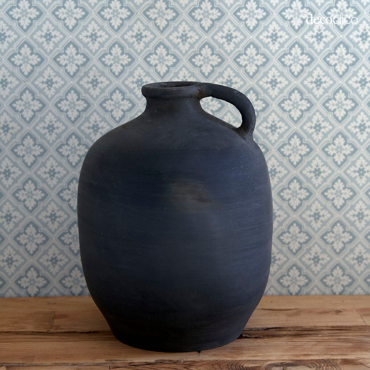 Handgemaakte zwarte terracotta carboy vaas Petra