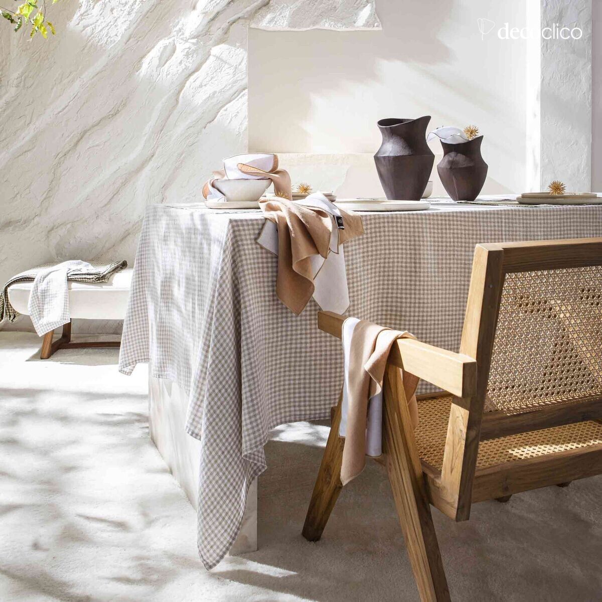 Linen tablecloth, washed, checked, 160 x 300 cm Piana Lin