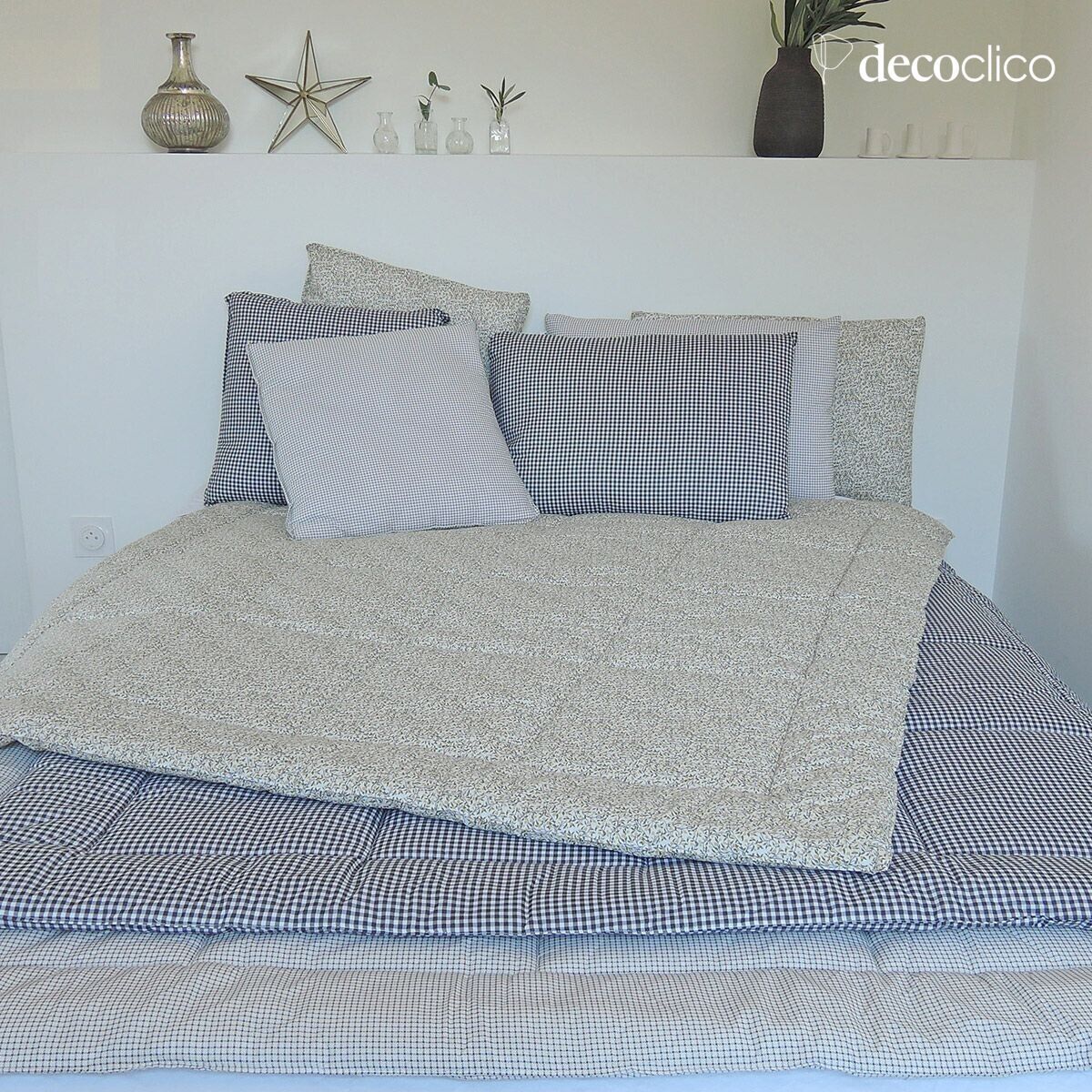 Piumino trapuntato in cotone stampato motivo a quadretti 140 x 150 cm Romy