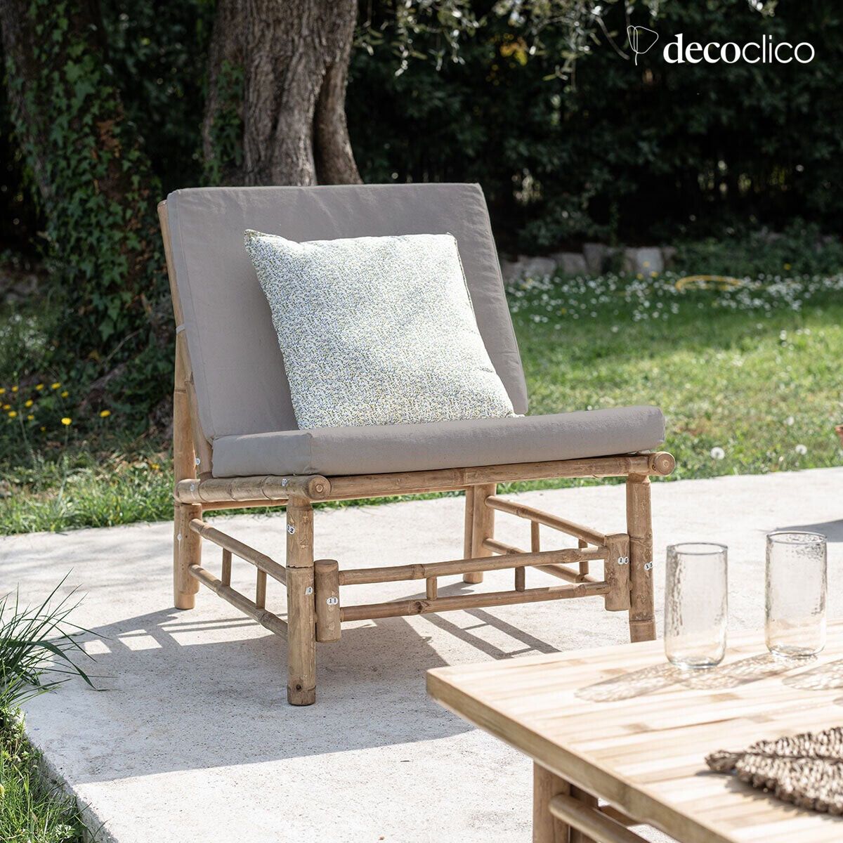Poltrona bassa lounge in bambù naturale cuscino grigio outdoor Taman