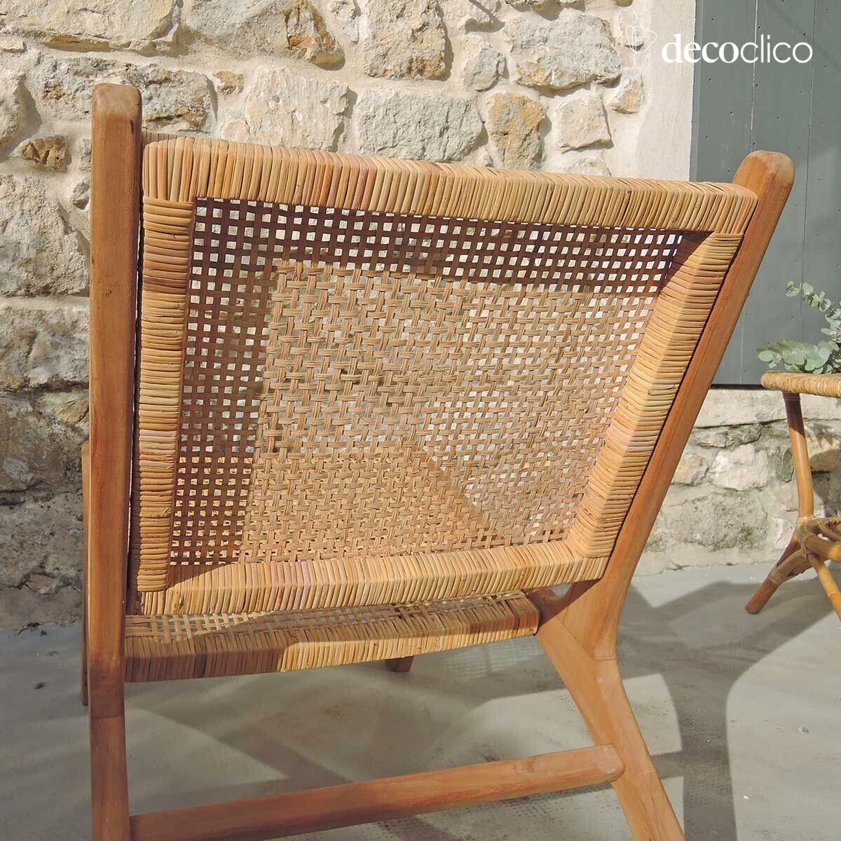 Poltrona bassa lounge in teak e intreccio in rattan Alberto