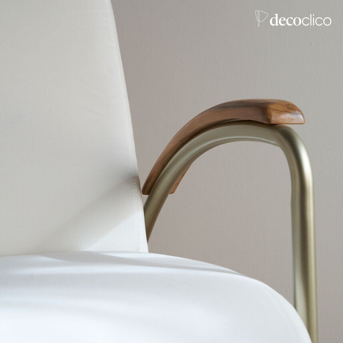 Poltrona in metallo con maniglie in teak e tela vintage