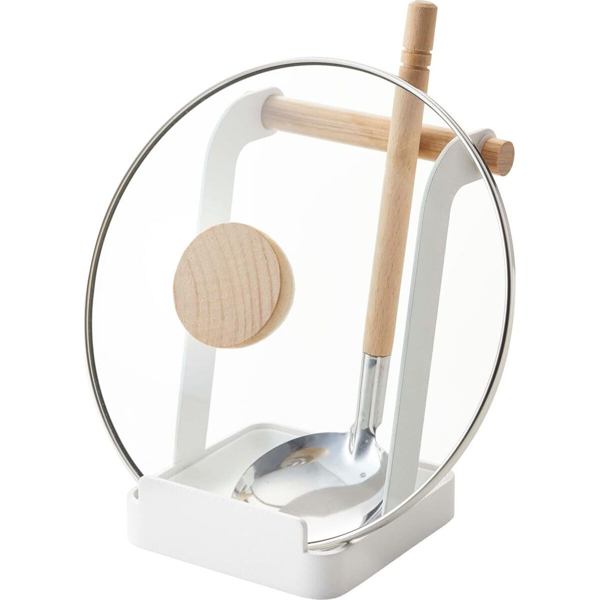 Porta utensilios de cocina de acero blanco y fresno natural Tosca