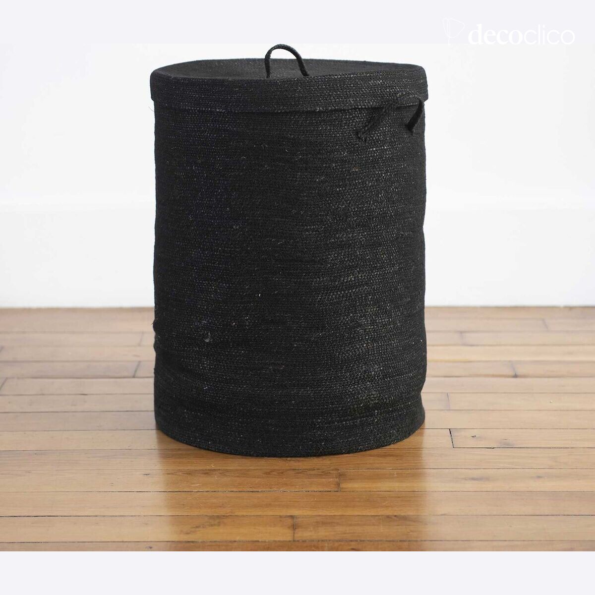 Portabiancheria in giunco marino nero con coperchio Bayadère Casatera