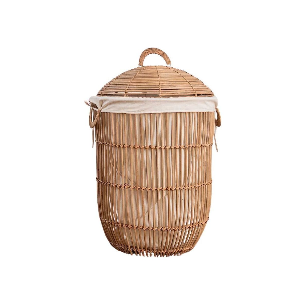 Portabiancheria in rattan naturale con interno in tessuto e coperchio Casatera