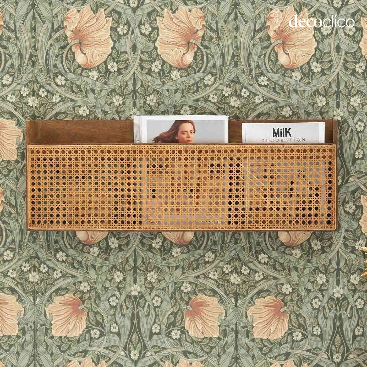 Portariviste da parete in legno di mango e vimini vintage Georges