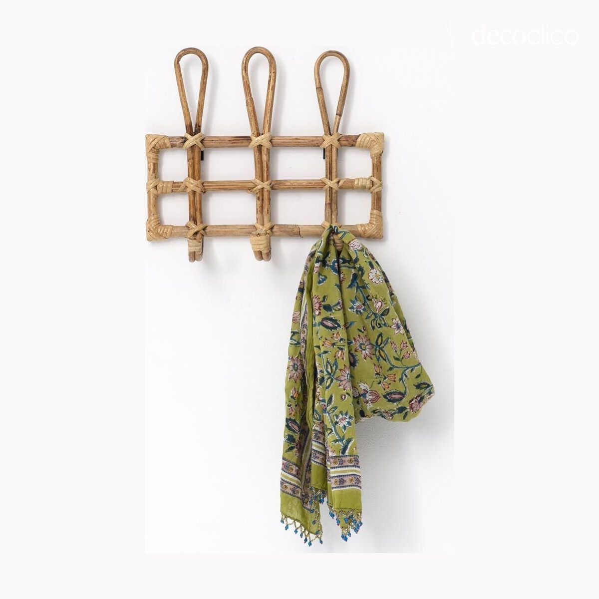 Porte-manteau vintage 3 crochets en rotin naturel