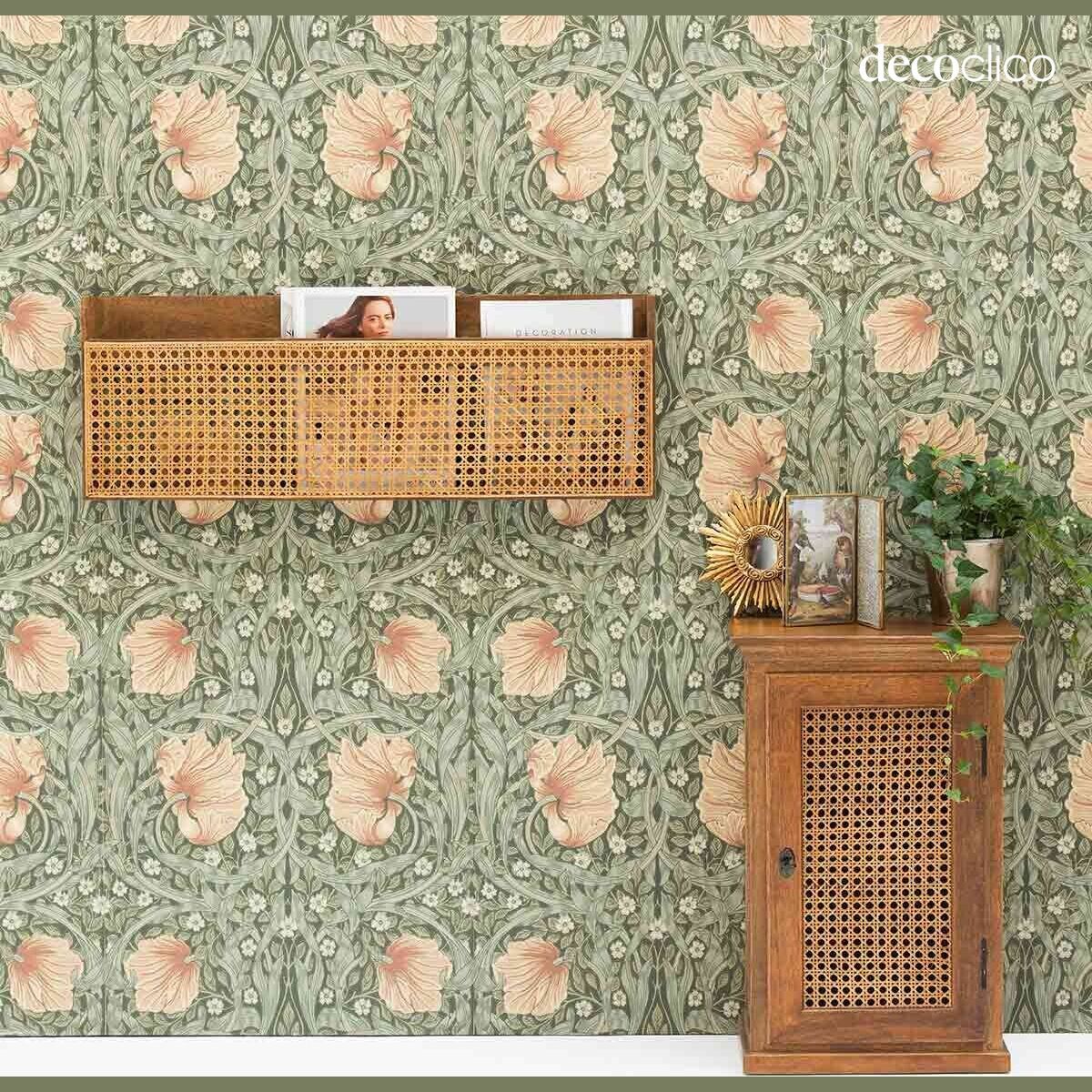 Porte-revues mural en manguier et cannage vintage Georges