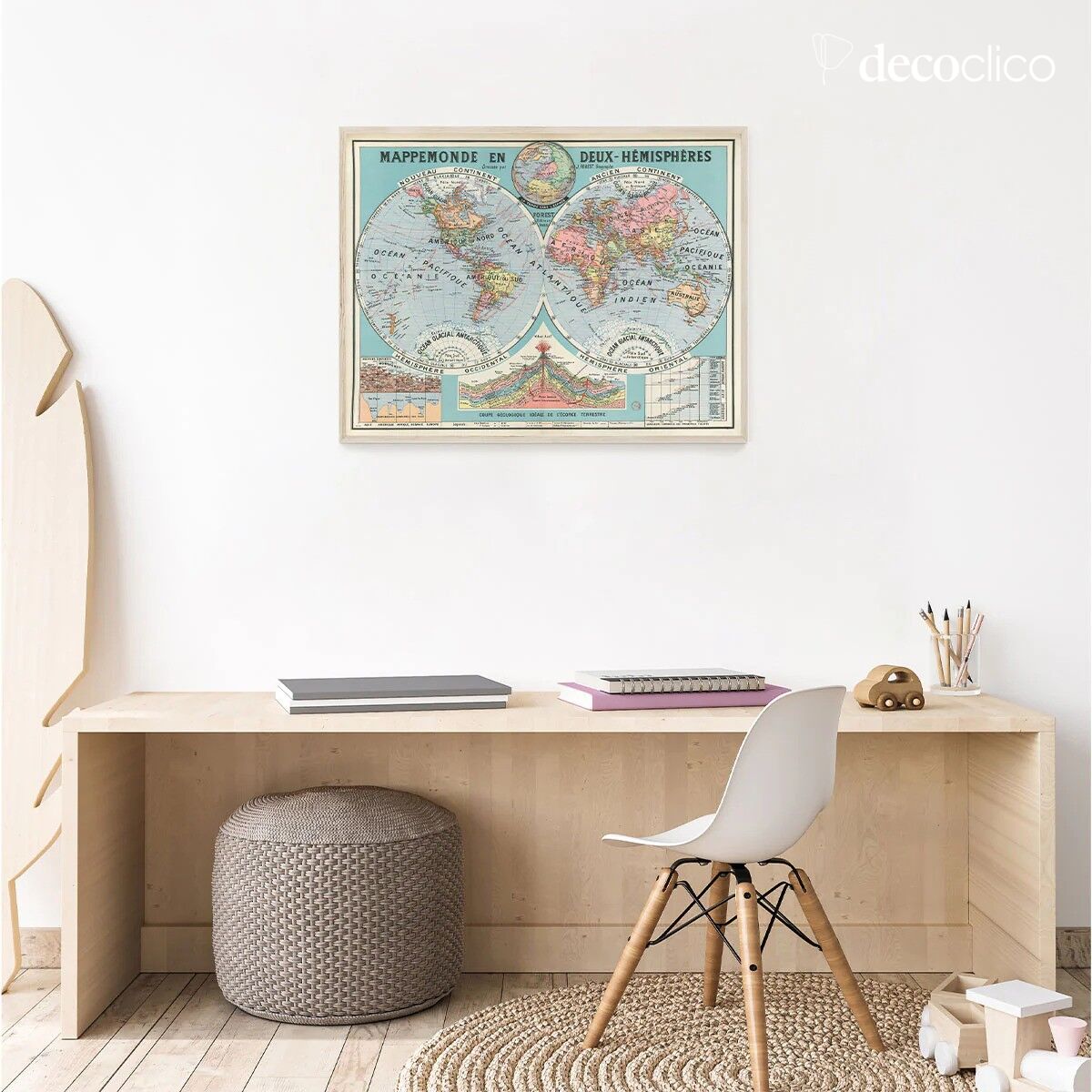 Póster Mapa del mundo en dos hemisferios 80x60 cm Les Jolies Planches 
