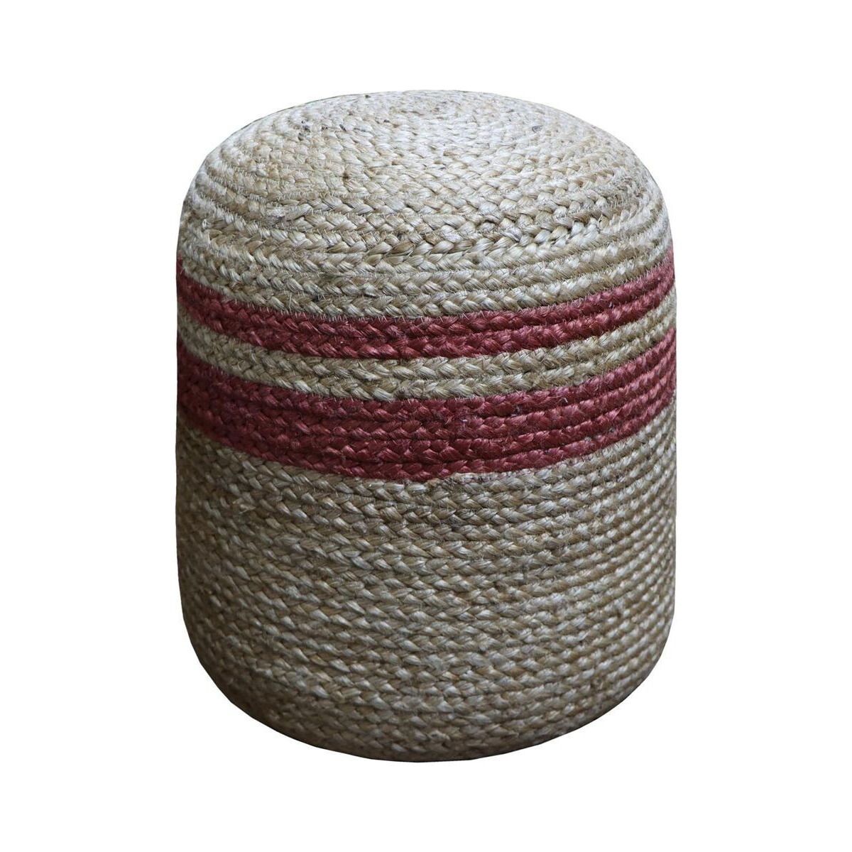 Pouf in iuta naturale intrecciata a mano e fasce in terracotta