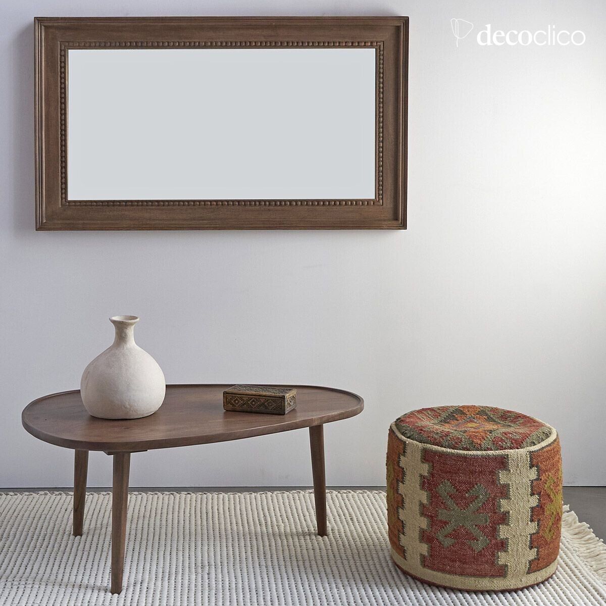 Puf de algodón y lana con motivos kilim de colores tejidos a mano