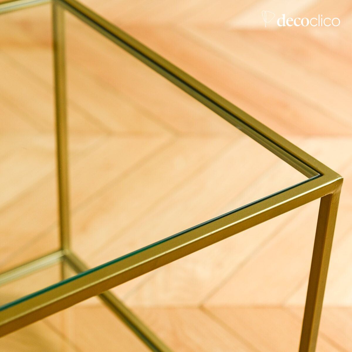 Quadratischer Beistelltisch aus Glas und Metall mit antikem Messing-Finish Mira