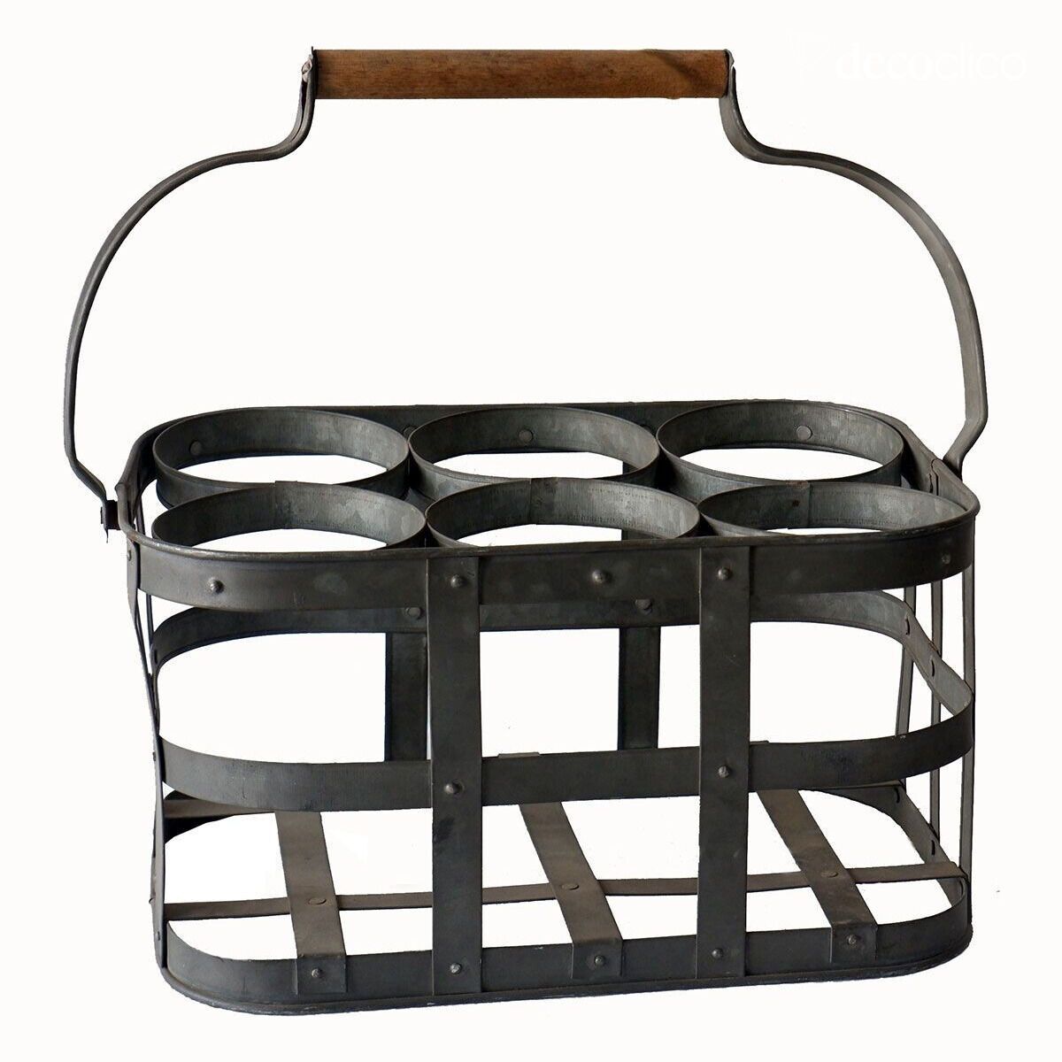 Range bouteilles en métal finition zinc 6 bouteilles