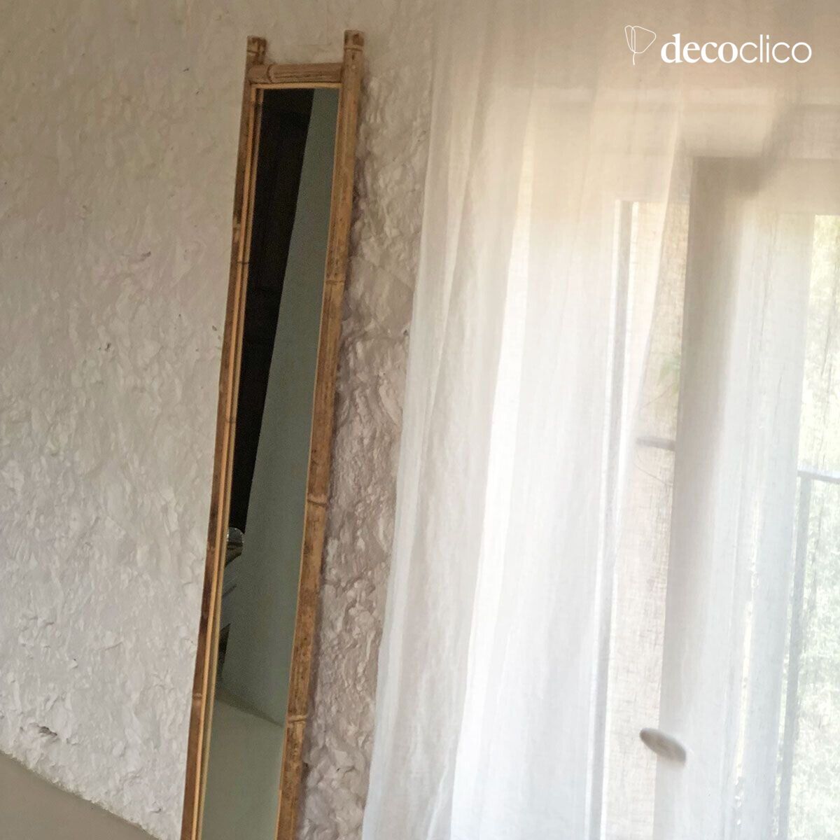 Rattan standing mirror with back panel 35 x 160 cm