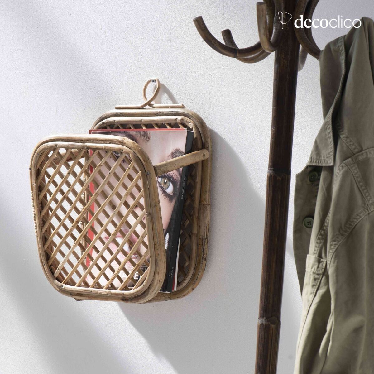 Rattan wall magazine rack