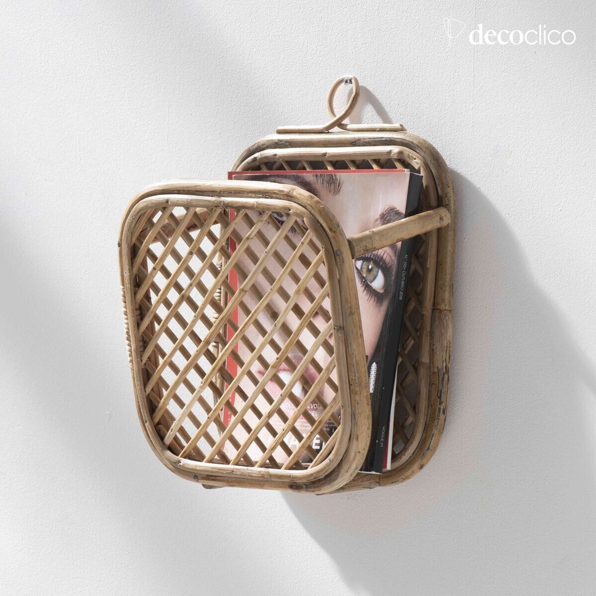 Rattan wall magazine rack