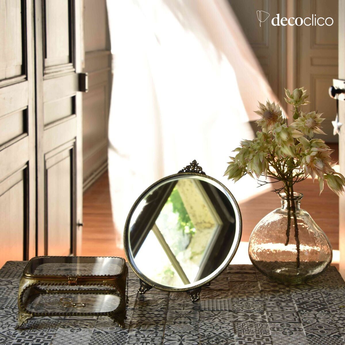 Rechteckige Schmuckschatulle aus Glas und Metall in antikem Messing Javotte