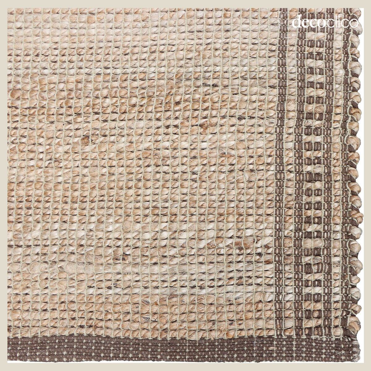 Rechteckiges Juteband aus Naturjute und handgewebter brauner Baumwolle 140 x 200 cm Bergen